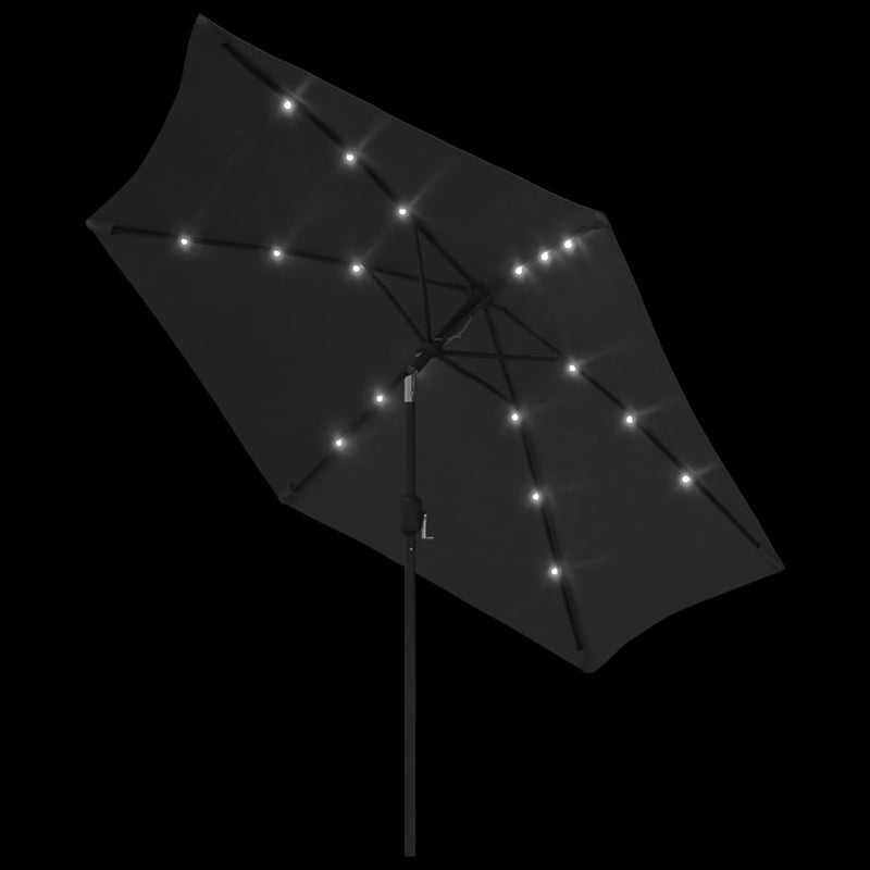 vidaXL Garden Parasol with LED Lights and Steel Pole 300 cm Black