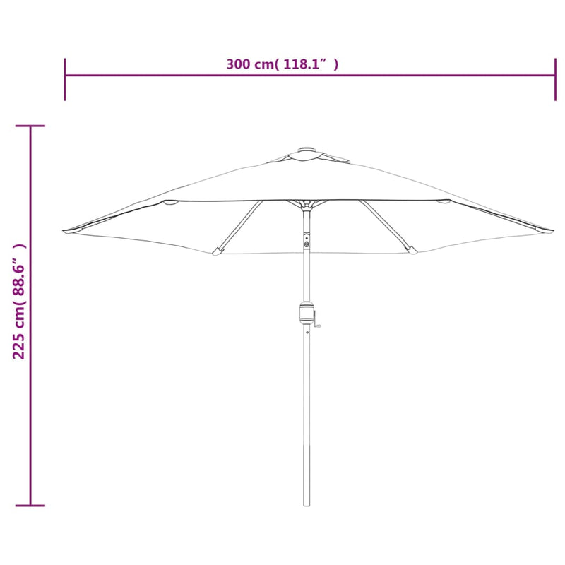 vidaXL Garden Parasol with LED Lights and Steel Pole 300 cm Black