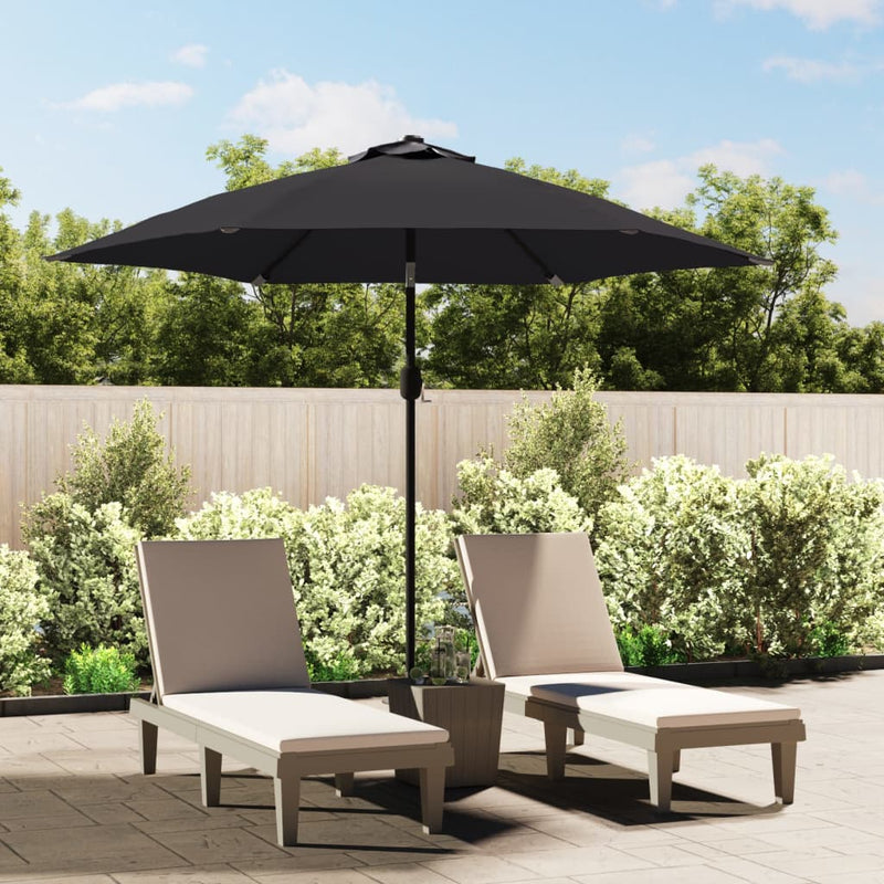 vidaXL Garden Parasol with LED Lights and Steel Pole 300 cm Black