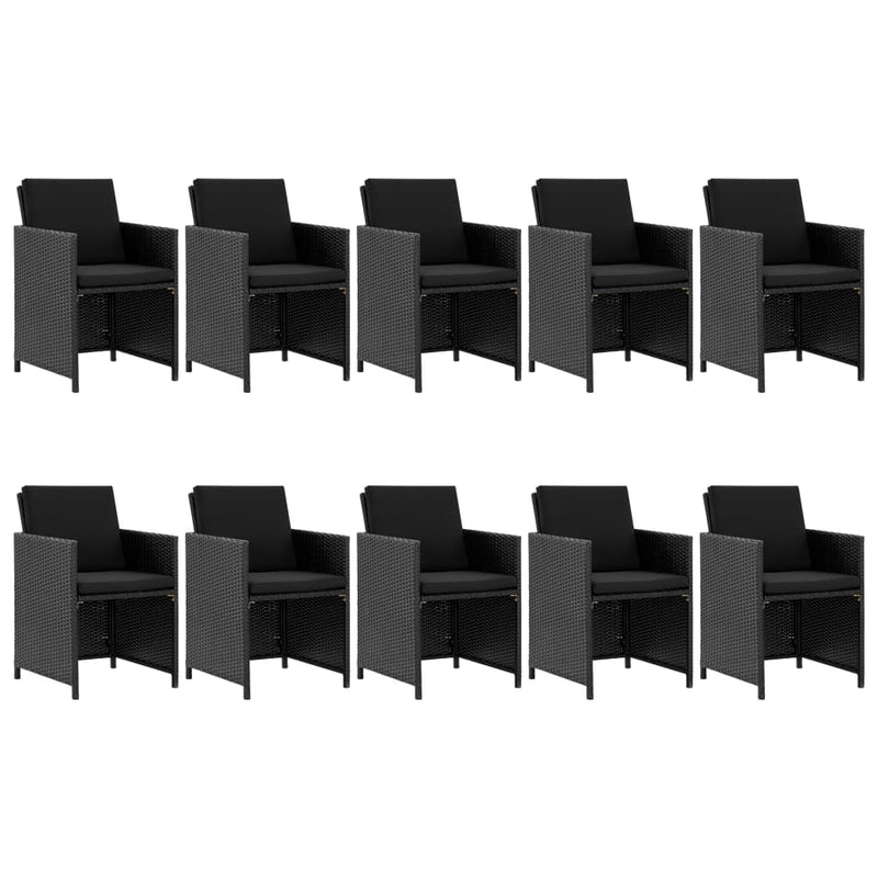 vidaXL 11 Piece Outdoor Dining Set with Cushions Poly Rattan Black