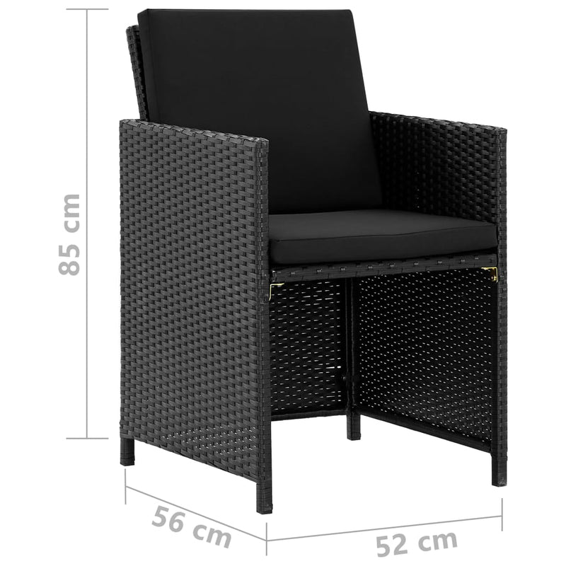 vidaXL 11 Piece Outdoor Dining Set with Cushions Poly Rattan Black