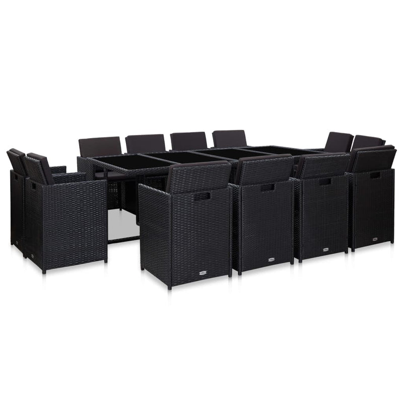 vidaXL 13 Piece Outdoor Dining Set with Cushions Poly Rattan Black