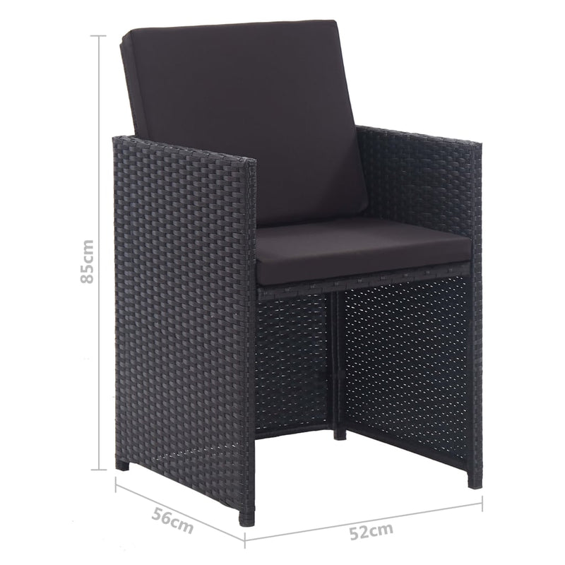 vidaXL 13 Piece Outdoor Dining Set with Cushions Poly Rattan Black