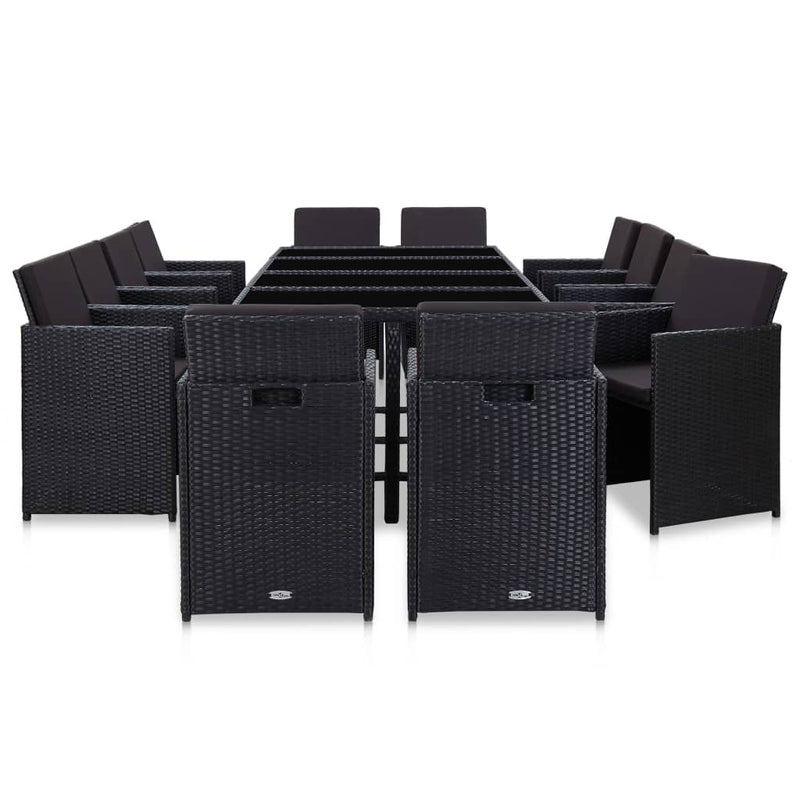 vidaXL 13 Piece Outdoor Dining Set with Cushions Poly Rattan Black