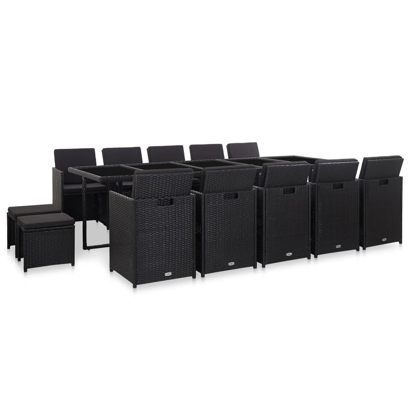 vidaXL 15 Piece Outdoor Dining Set with Cushions Poly Rattan Black