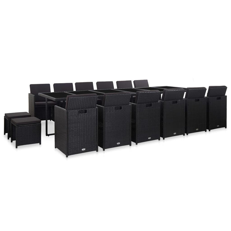 vidaXL 17 Piece Outdoor Dining Set with Cushions Poly Rattan Black