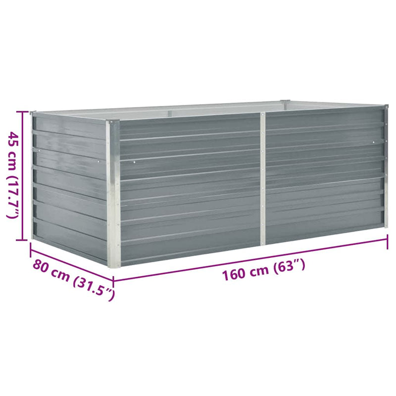 vidaXL Raised Garden Bed 160x80x45 cm Galvanised Steel Grey