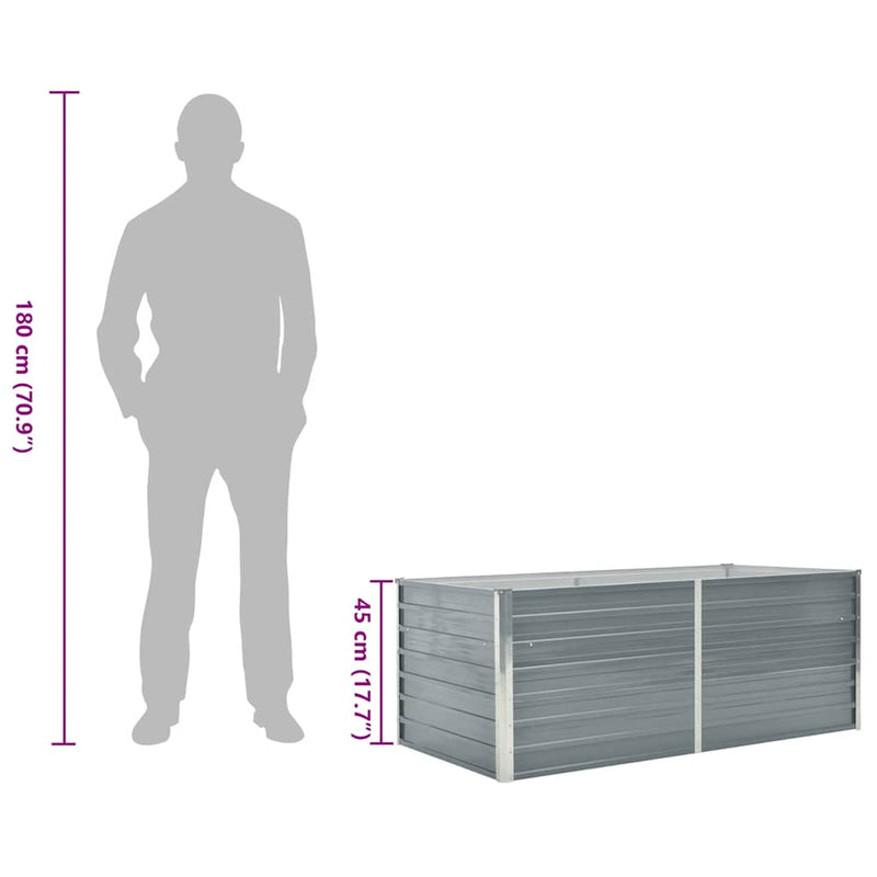vidaXL Raised Garden Bed 160x80x45 cm Galvanised Steel Grey