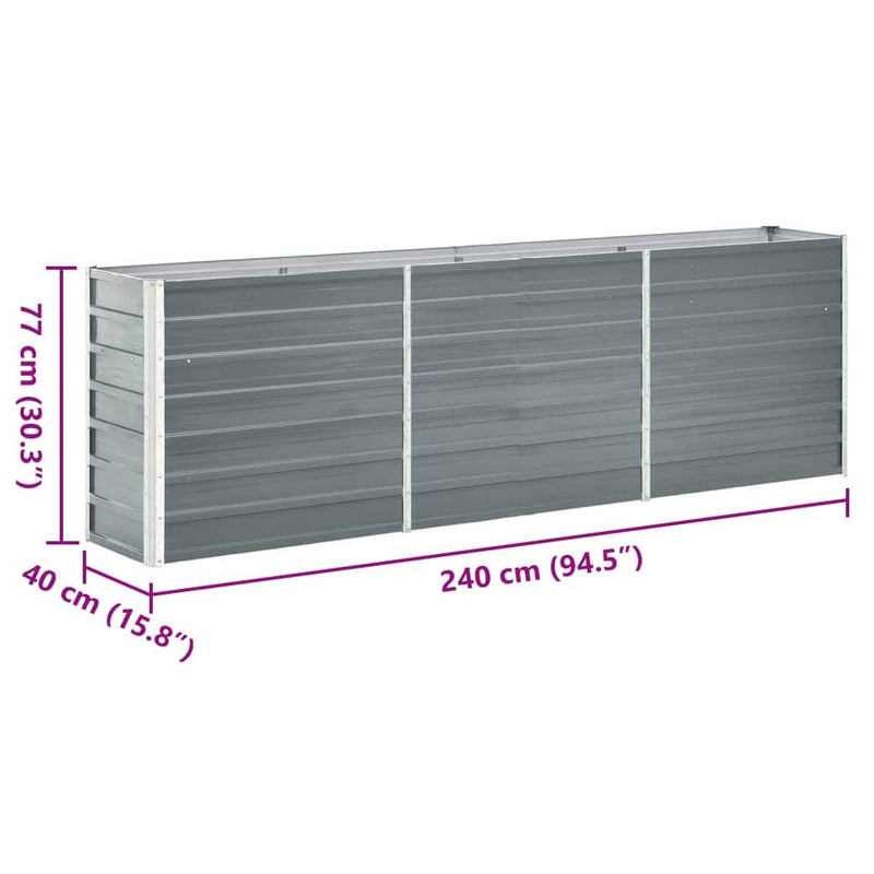 vidaXL Garden Raised Bed Galvanised Steel 240x40x77 cm Grey