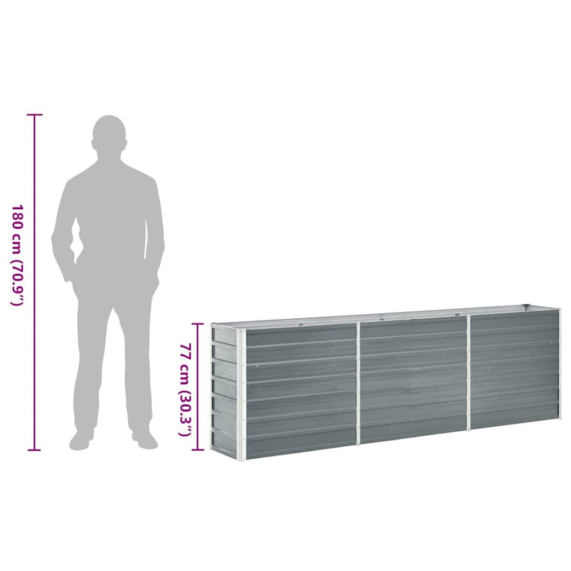 vidaXL Garden Raised Bed Galvanised Steel 240x40x77 cm Grey