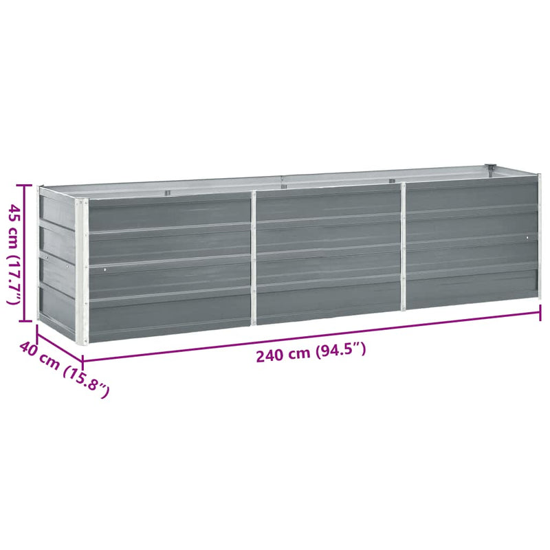 vidaXL Garden Raised Bed Galvanised Steel 240x40x45 cm Grey