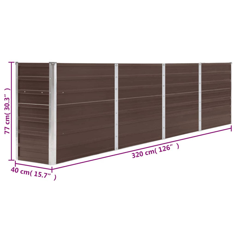 vidaXL Raised Garden Bed 320x40x77 cm Galvanised Steel Brown