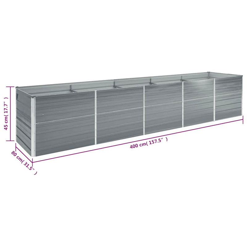 vidaXL Garden Raised Bed Galvanised Steel 400x80x45 cm Grey