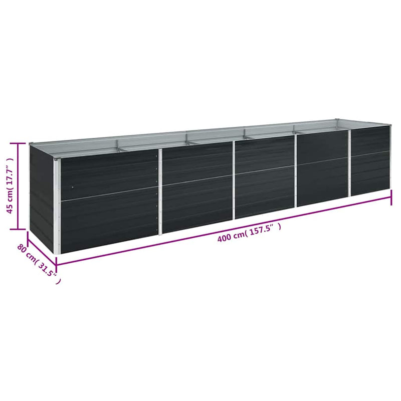 vidaXL Garden Raised Bed Galvanised Steel 400x80x45 cm Anthracite