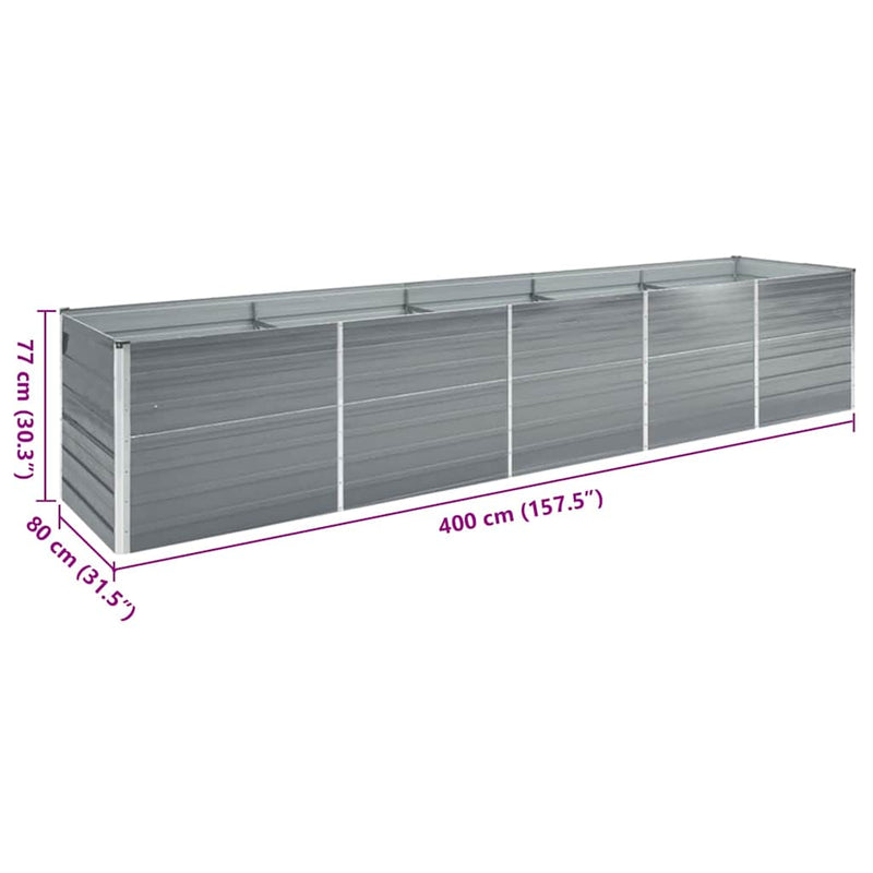 vidaXL Garden Raised Bed Galvanised Steel 400x80x77 cm Grey