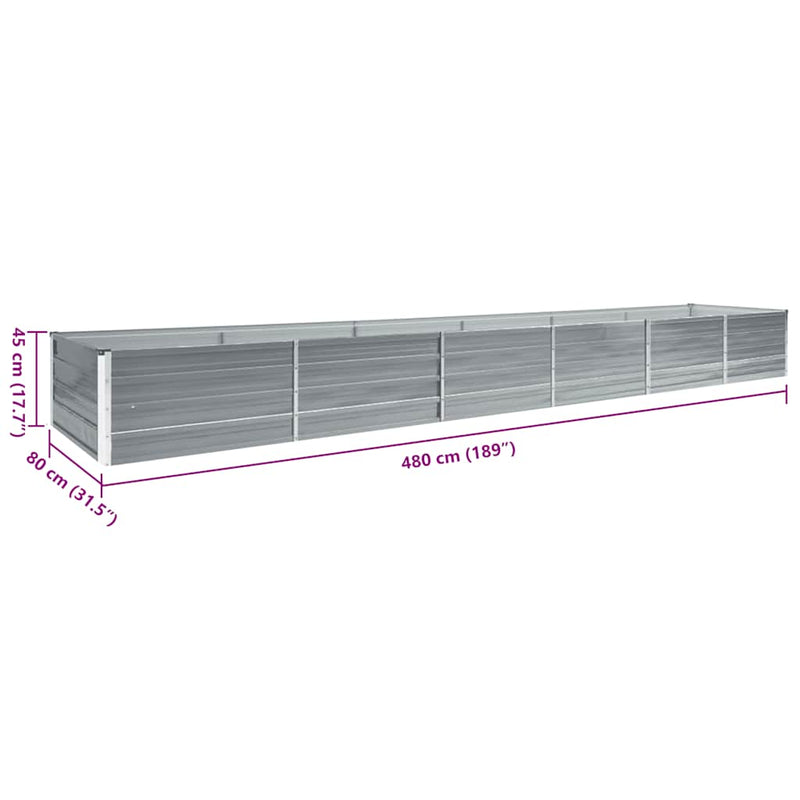 vidaXL Garden Raised Bed Galvanised Steel 480x80x45 cm Grey