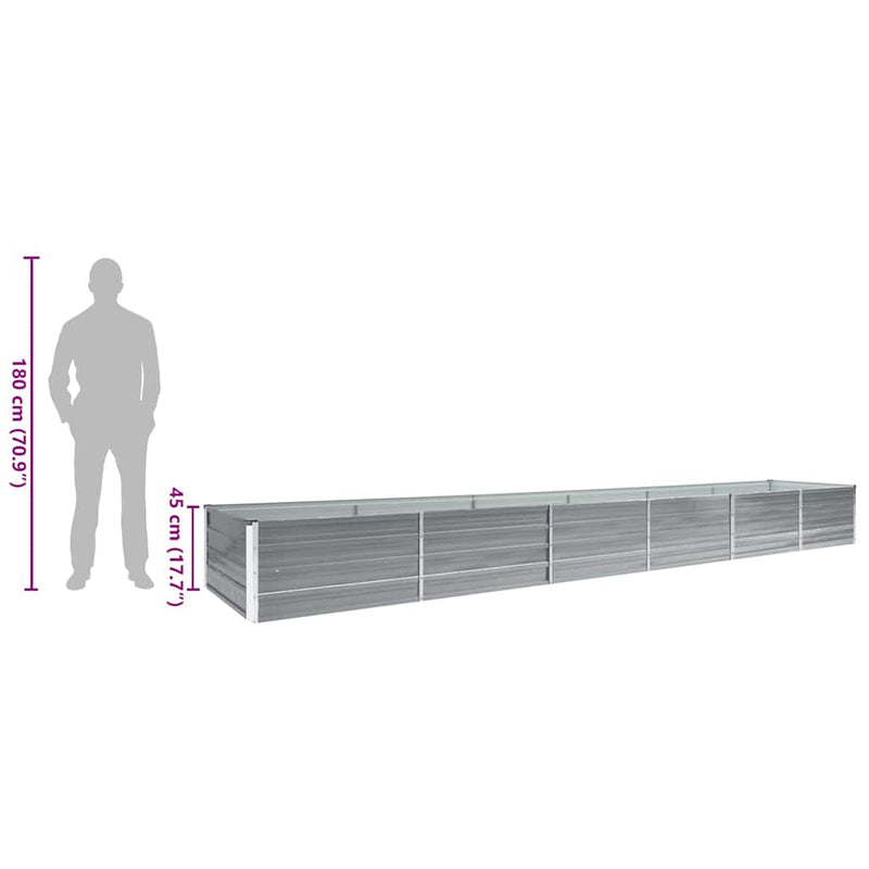 vidaXL Garden Raised Bed Galvanised Steel 480x80x45 cm Grey