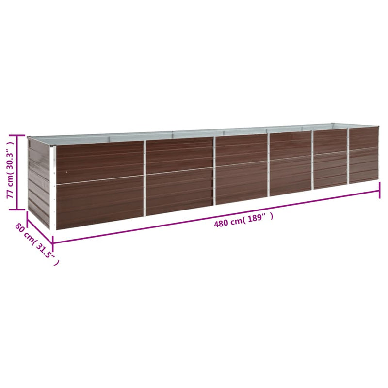 vidaXL Garden Raised Bed Galvanised Steel 480x80x77 cm Brown