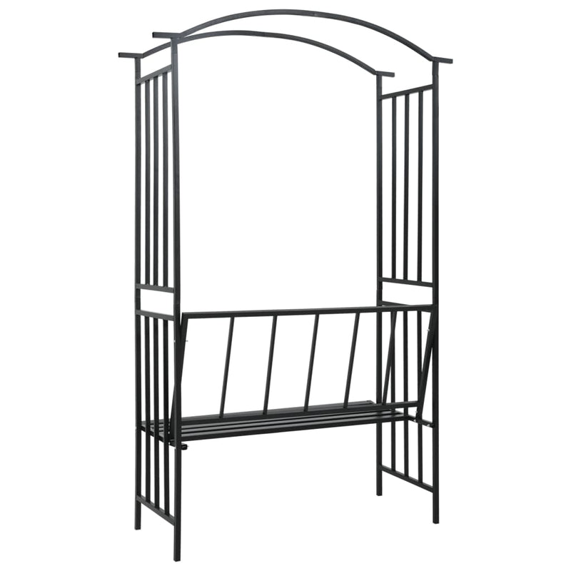 vidaXL Garden Arch with Bench Black 128x50x207 cm Iron