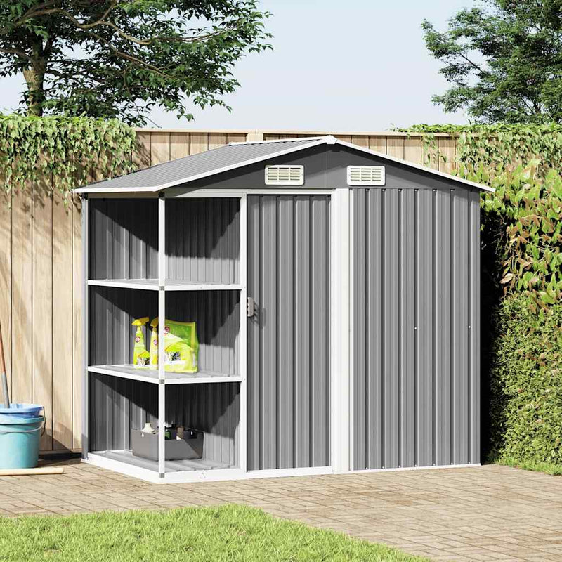 vidaXL Garden Shed with Rack Grey 205x130x183 cm Iron