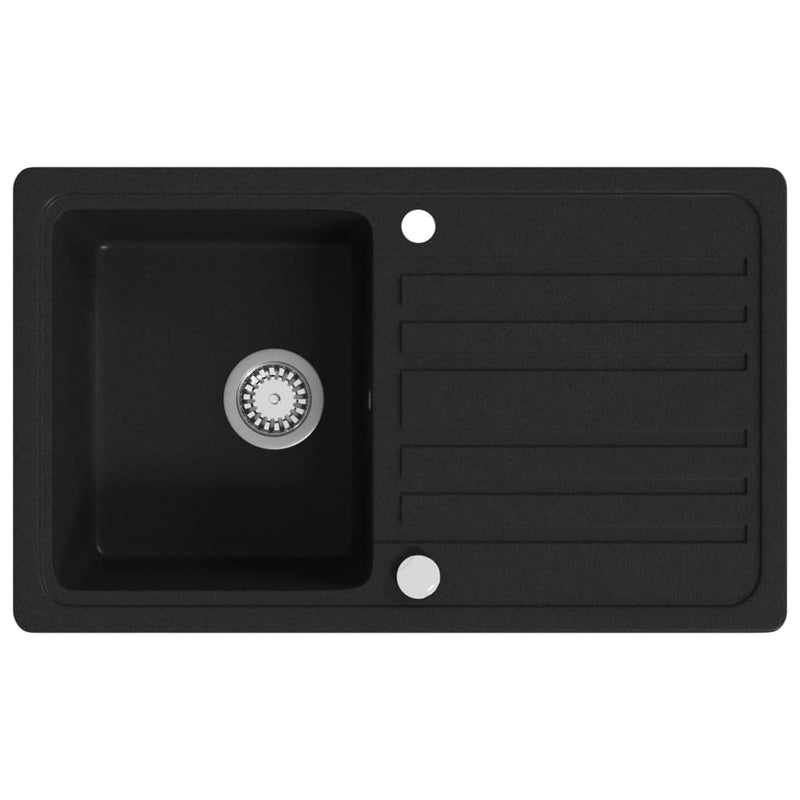 vidaXL Granite Kitchen Sink Single Basin with Drainer Reversible Black
