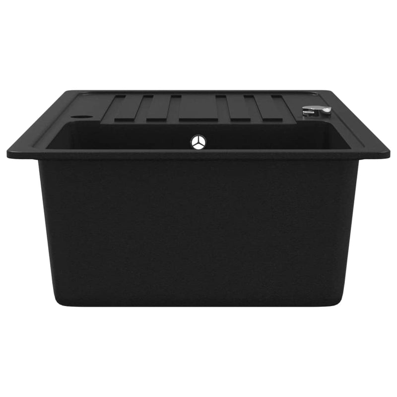 vidaXL Granite Kitchen Sink Single Basin with Drainer Reversible Black