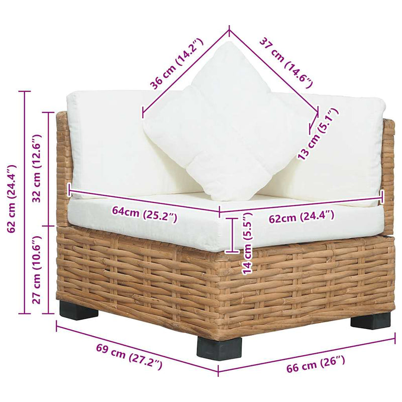 vidaXL Corner Sofa with Cushions Natural Rattan