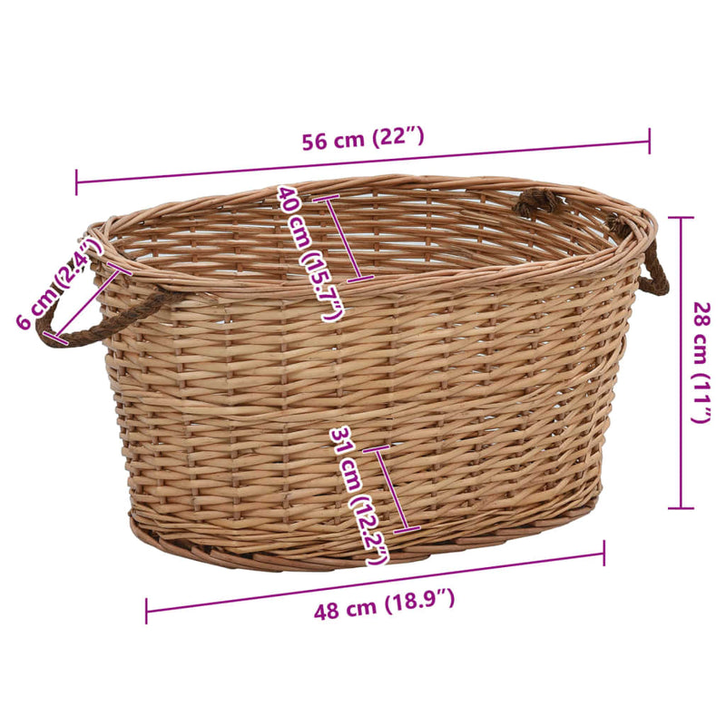 vidaXL Firewood Basket with Carrying Handles 56x40x28 cm Natural Willow