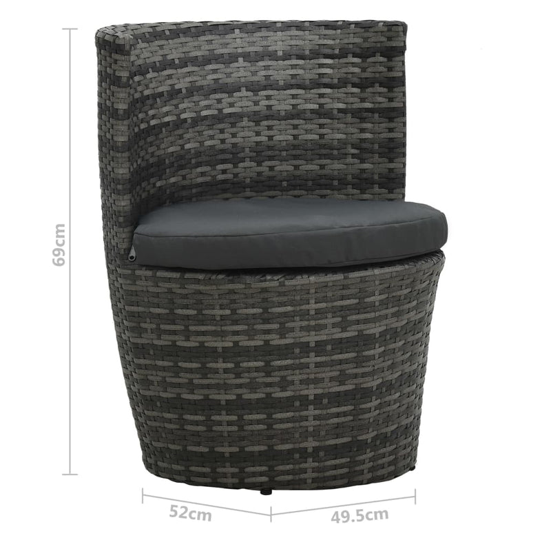 vidaXL 3 Piece Bistro Set with Cushions Poly Rattan Grey