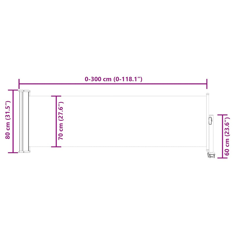 vidaXL Patio Retractable Side Awning 80x300 cm Cream