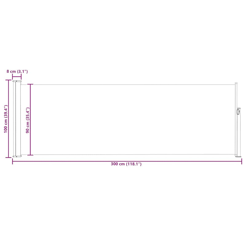 vidaXL Patio Retractable Side Awning 100x300 cm Cream