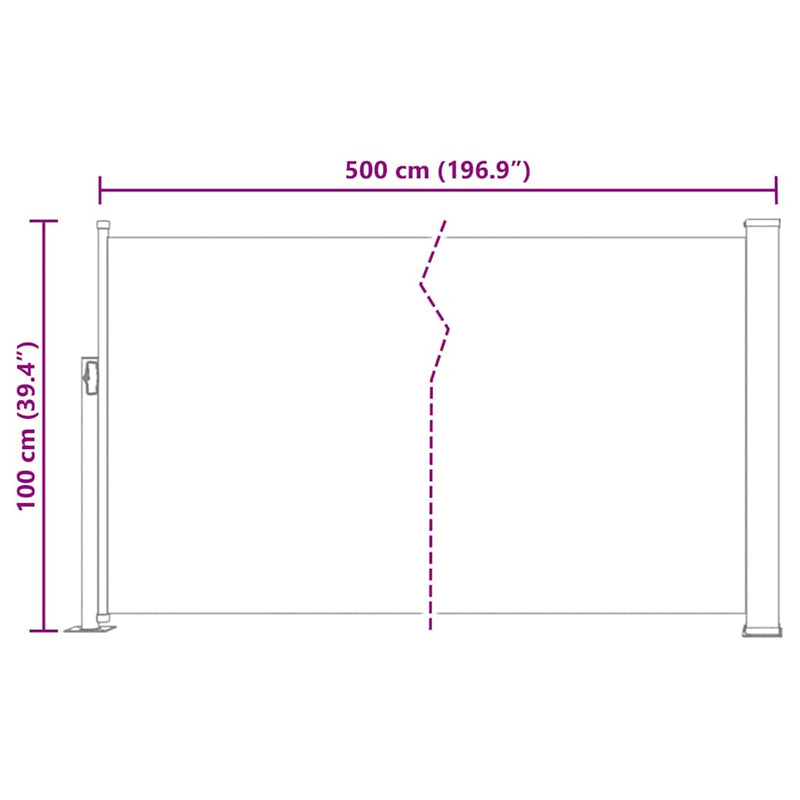 vidaXL Patio Retractable Side Awning 100x500 cm Black