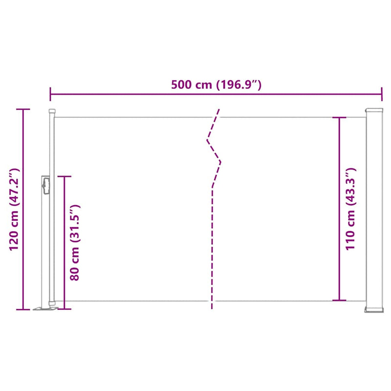 vidaXL Patio Retractable Side Awning 120x500 cm Black