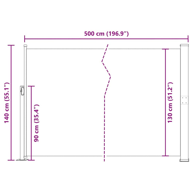 vidaXL Patio Retractable Side Awning 140x500 cm Black