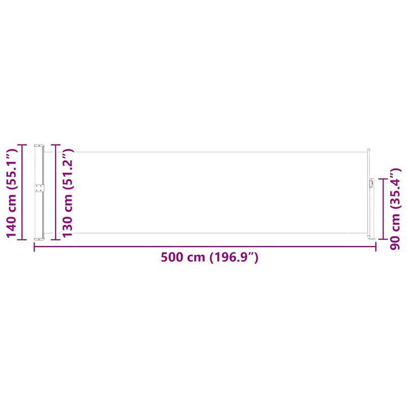 vidaXL Patio Retractable Side Awning 140x500 cm Grey