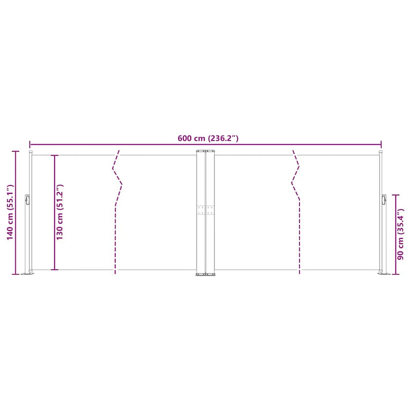 vidaXL Retractable Side Awning Black 140x600 cm