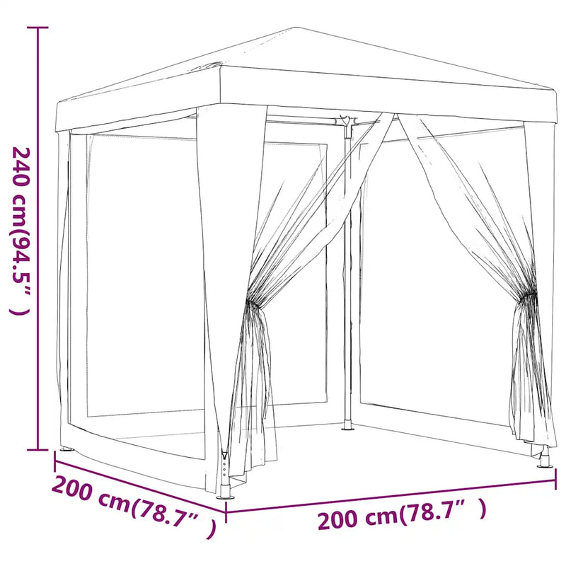 Party Tent with 4 Mesh Sidewalls 2x2 m White