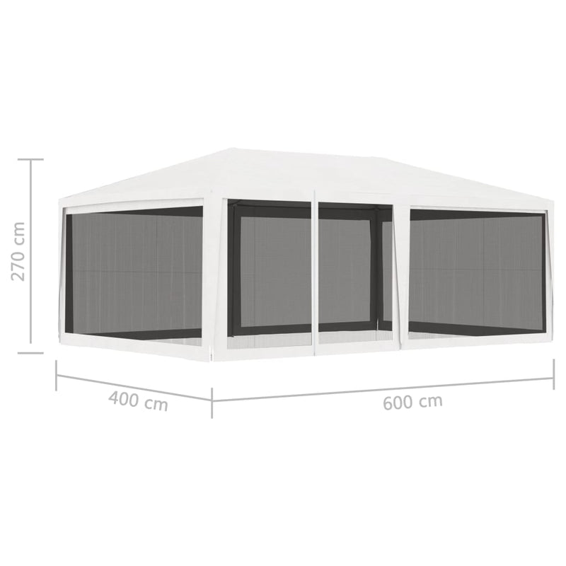 vidaXL Party Tent with 4 Mesh Sidewalls 4x6 m White