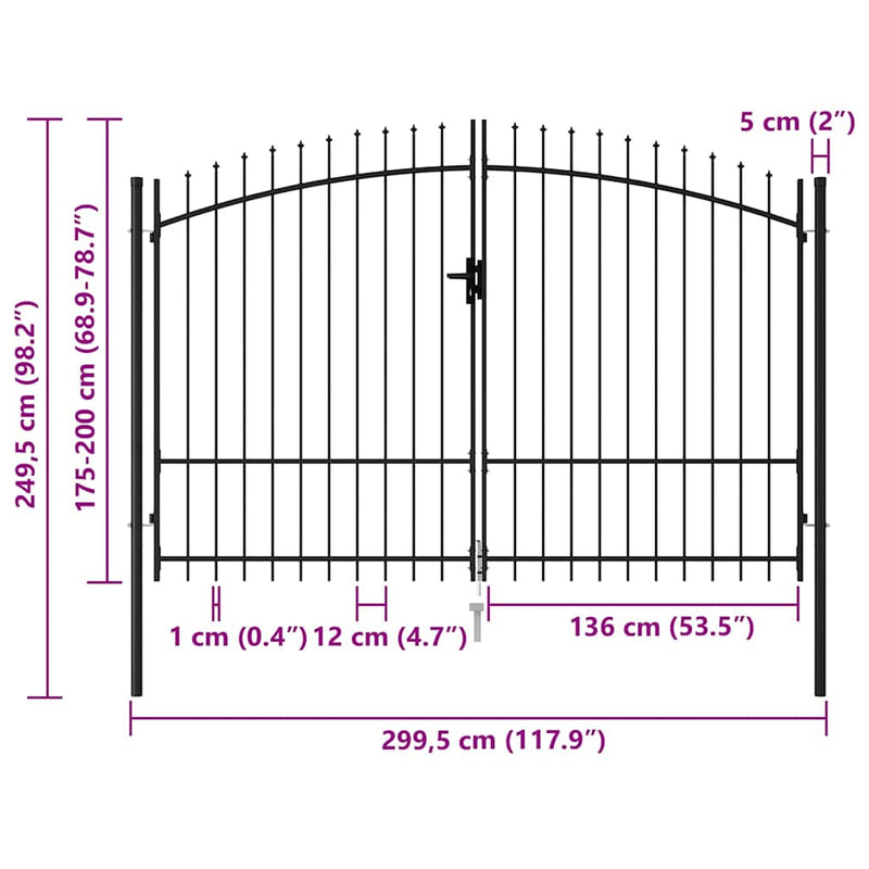 vidaXL Fence Gate Double Door with Spike Top Steel 3x2 m Black