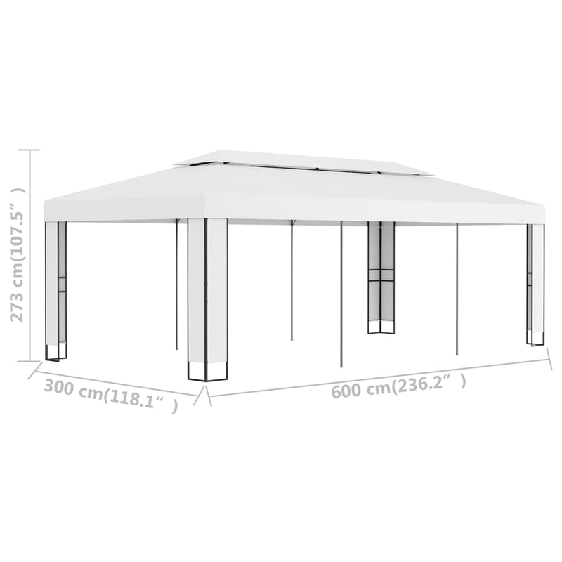 Gazebo with Double Roof 3x6 m White