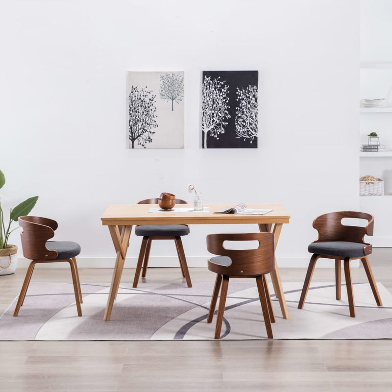vidaXL Dining Chairs 4 pcs Dark Grey Bent Wood and Fabric