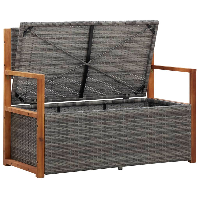 vidaXL Storage Bench 115 cm Poly Rattan and Solid Acacia Wood Grey