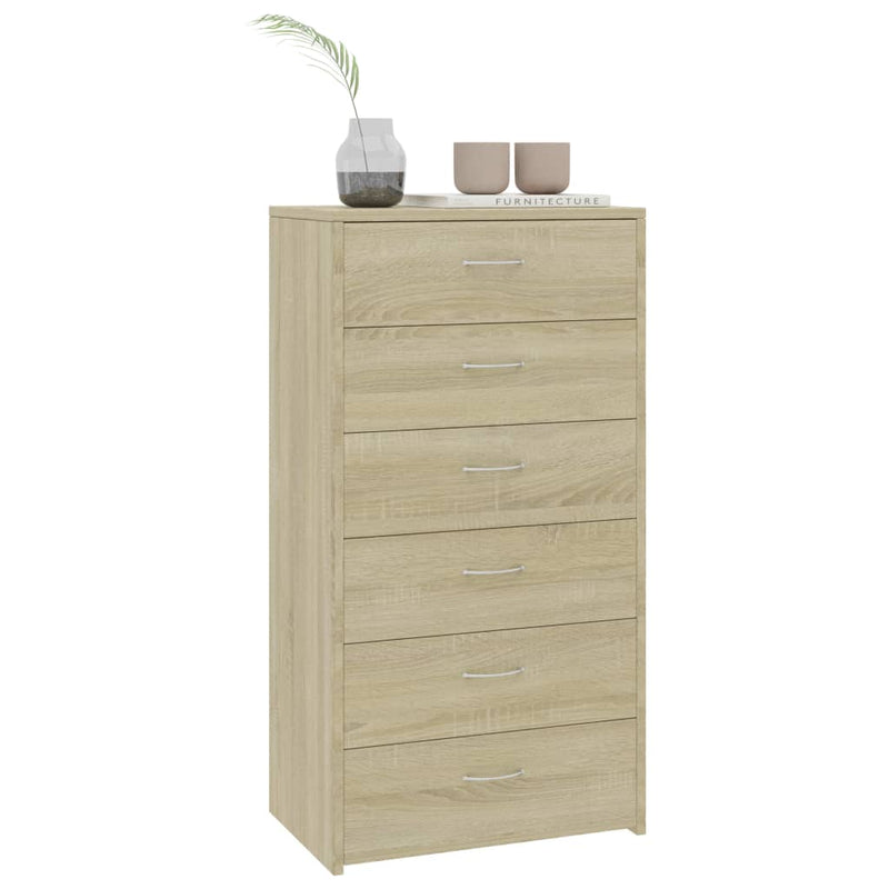 Sideboard with 6 Drawers Sonoma Oak 50x34x96 cm Engineered Wood