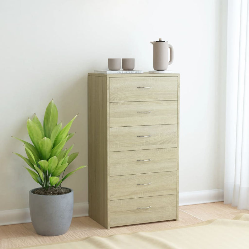 Sideboard with 6 Drawers Sonoma Oak 50x34x96 cm Engineered Wood