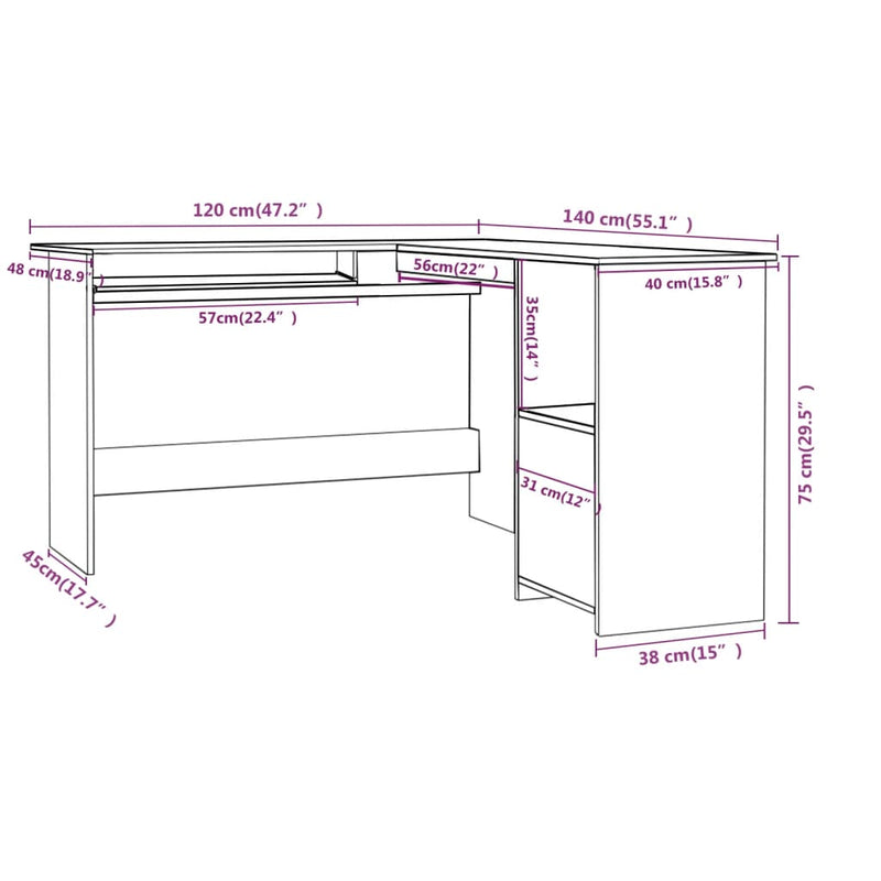 L-Shaped Corner Desk Concrete Grey 120x140x75 cm Engineered Wood