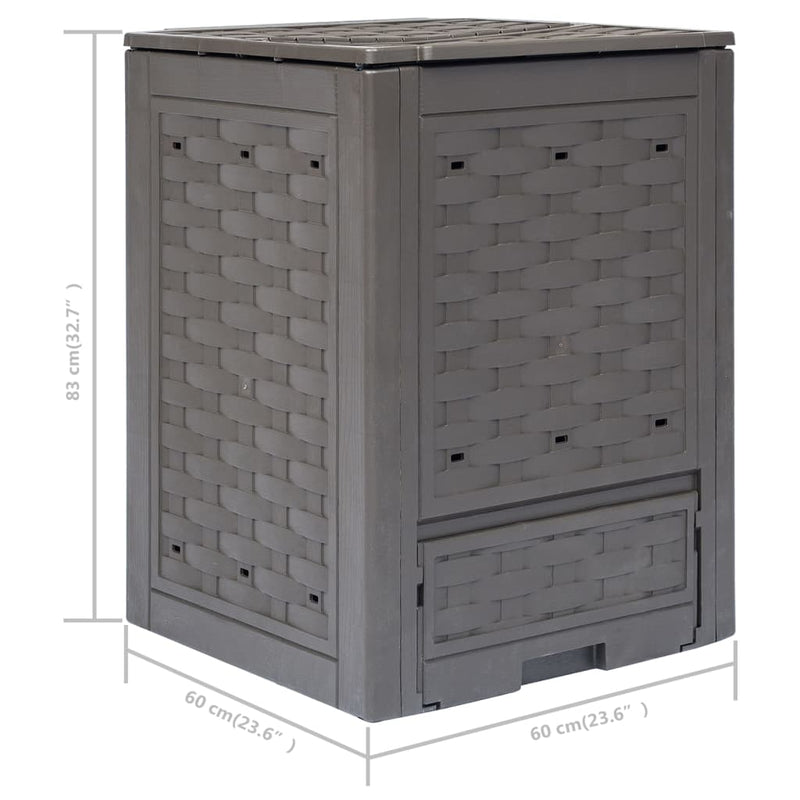 vidaXL Garden Composters 3 pcs Brown 60x60x83 cm 900 L Plastic Rattan