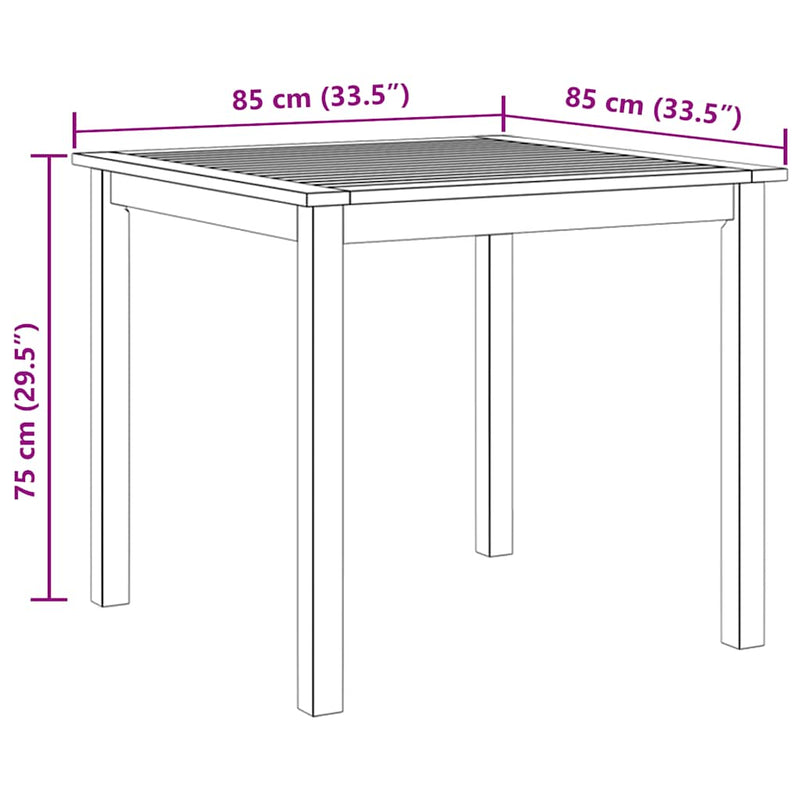 vidaXL Garden Table 85x85x74 cm Solid Acacia Wood
