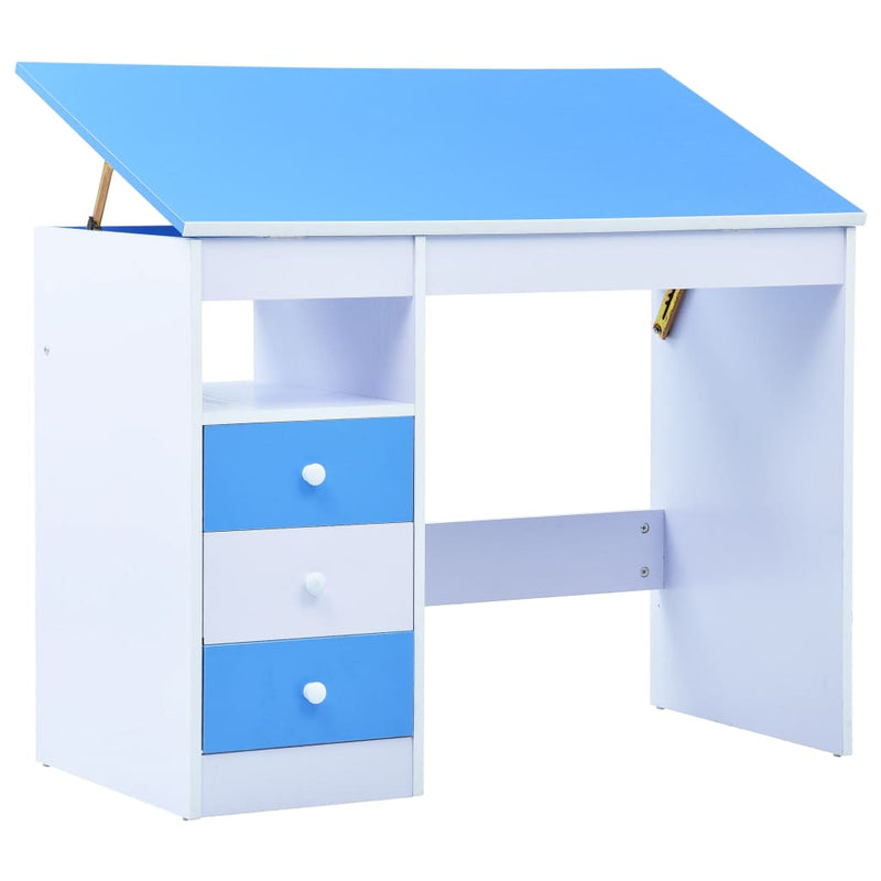 vidaXL Children Drawing Study Desk Tiltable Blue and White