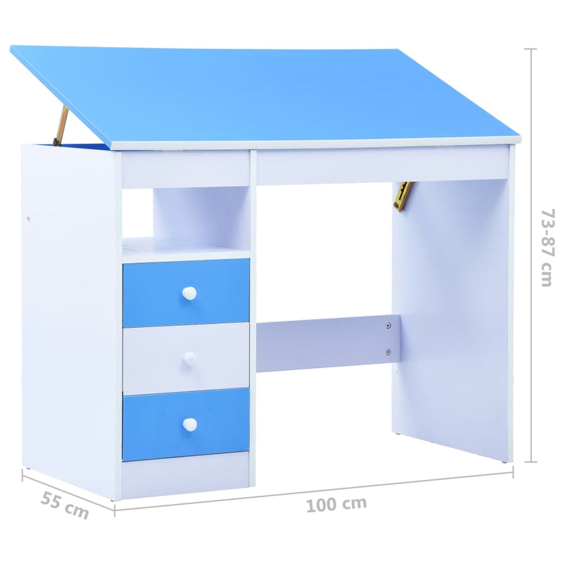 vidaXL Children Drawing Study Desk Tiltable Blue and White