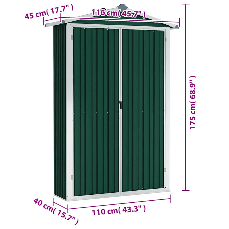 Garden Shed Green 116x45x175 cm Galvanised Steel